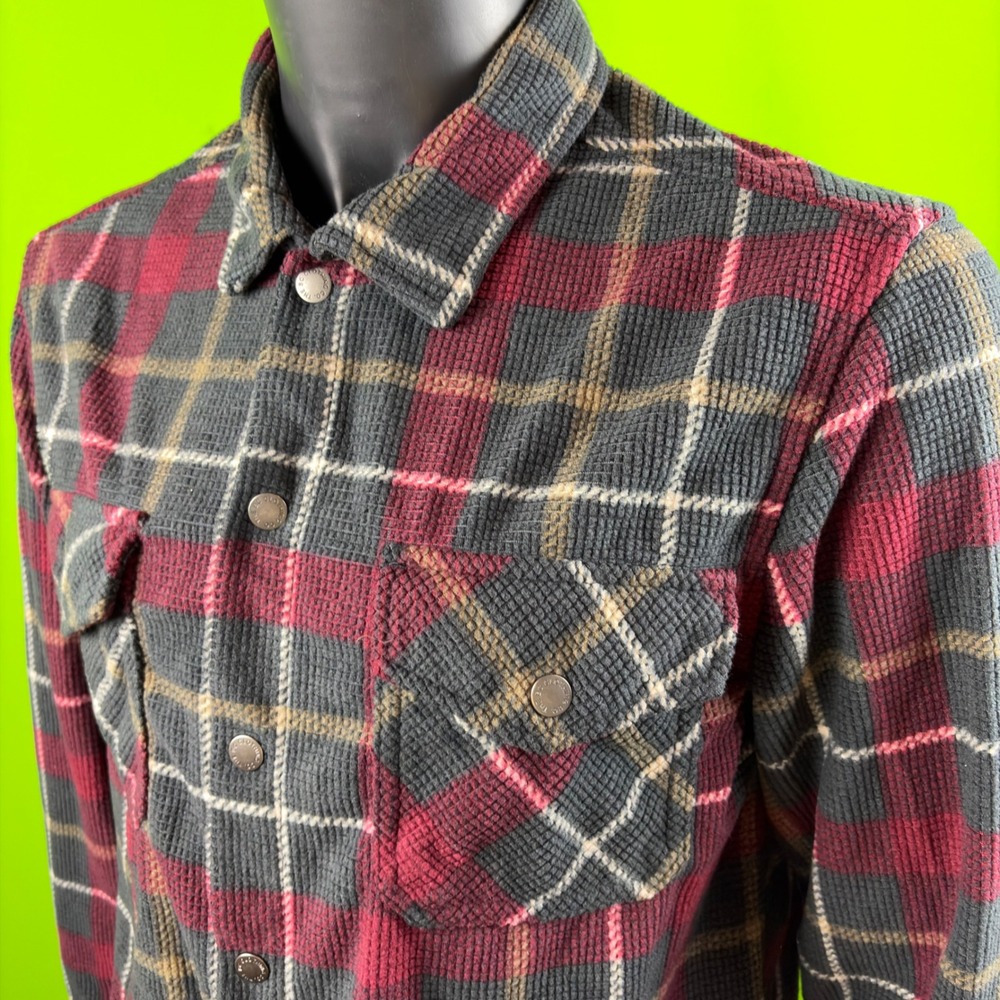 BC Clothing Co Heritage Mens Medium Red Plaid Waffle Knit Snap Shacket Coat EUC